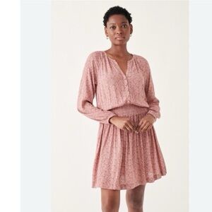 Faherty Montara Leaf Batik Long Sleeve Dress Mauve